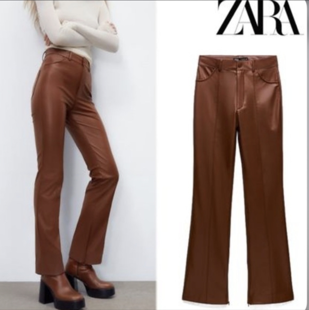 Zara flare vegan leather leggings